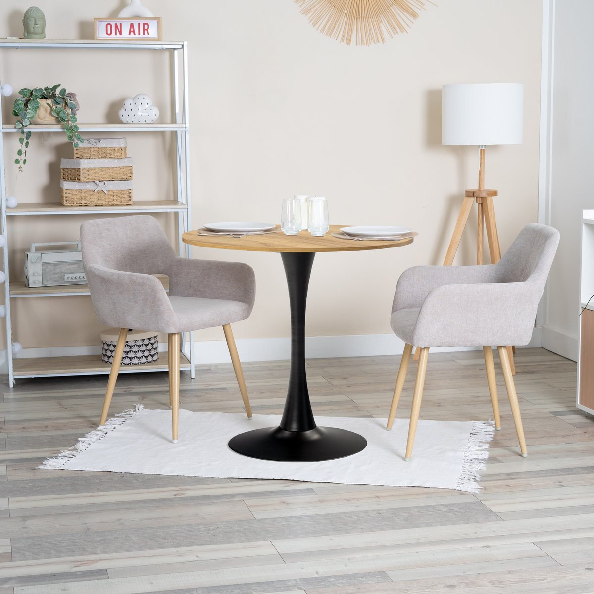 Lot de 2 chaises de salle à manger fauteuil scandinave, CROMWELL beige, MEUBLES COSY