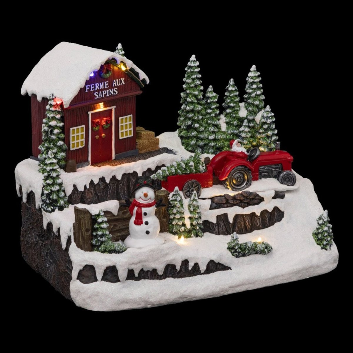 Village de Noël tracteur 10 LED rouge, ATMOSPHERA