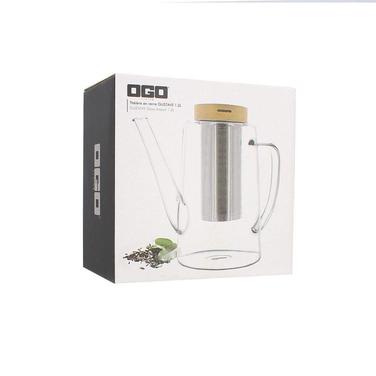 Théière en verre et couvercle en bois 1,2L, GUSTAVE transparent, OGO LIVING