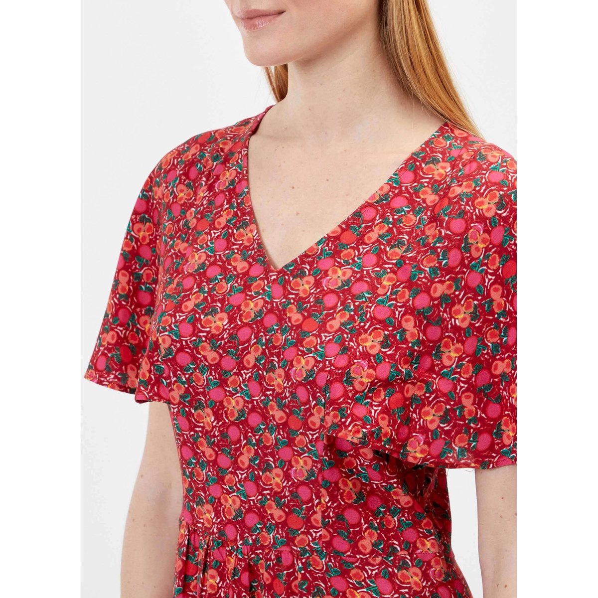 Robe imprimée manches papillon Ecovero UNE rose cherry, PRINCESSE NOMADE
