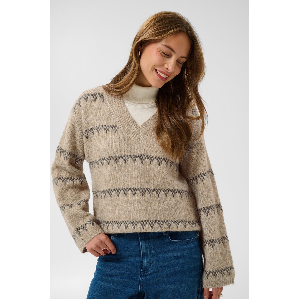 Pullover tricoté beige desert taupe m./dgm stripe, KAFFE