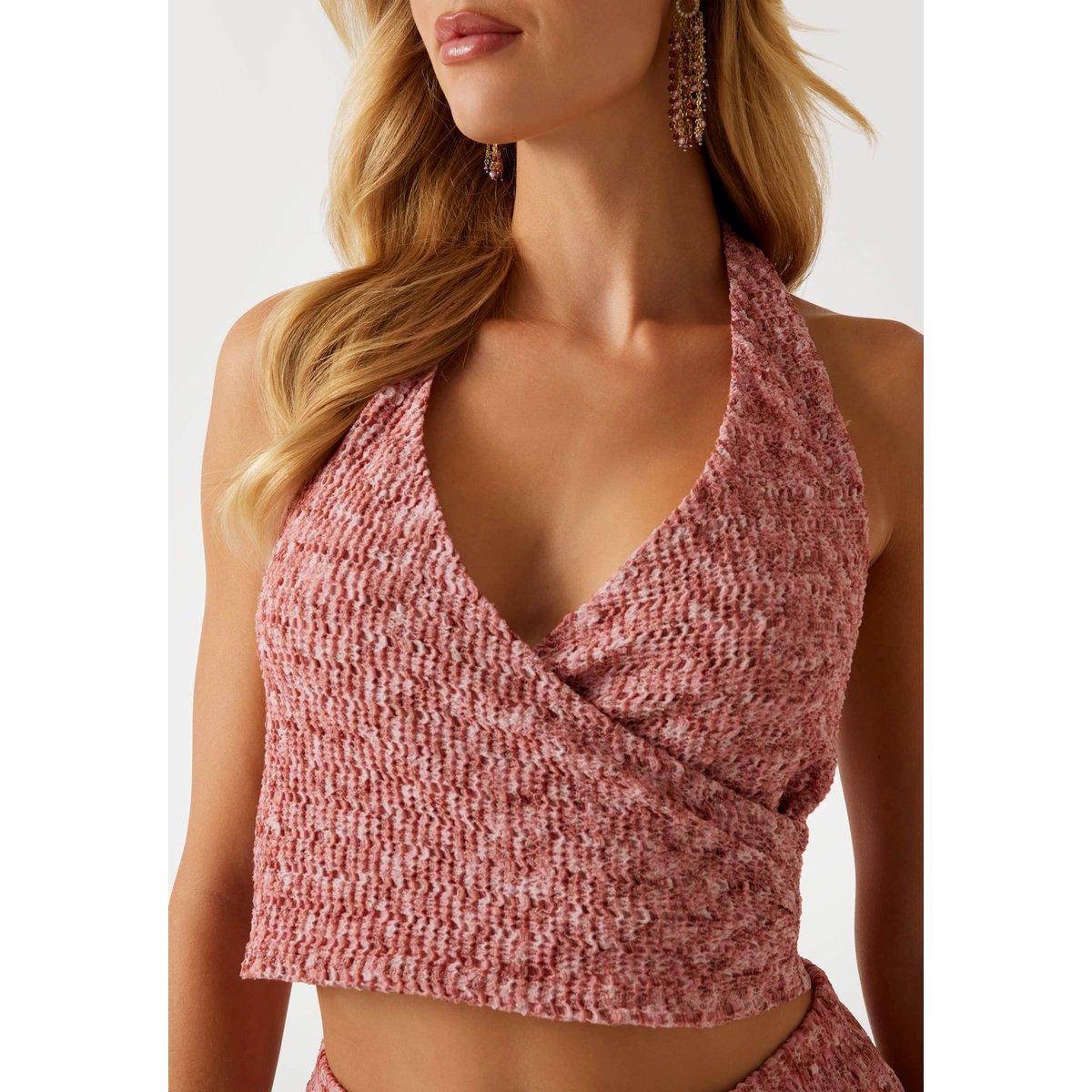 Top Encolure Américaine Maille Stretch rose multi, GUESS