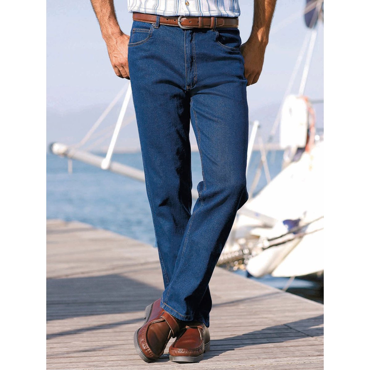Jean droit extensible à taille élastiqué bleu, DAXON