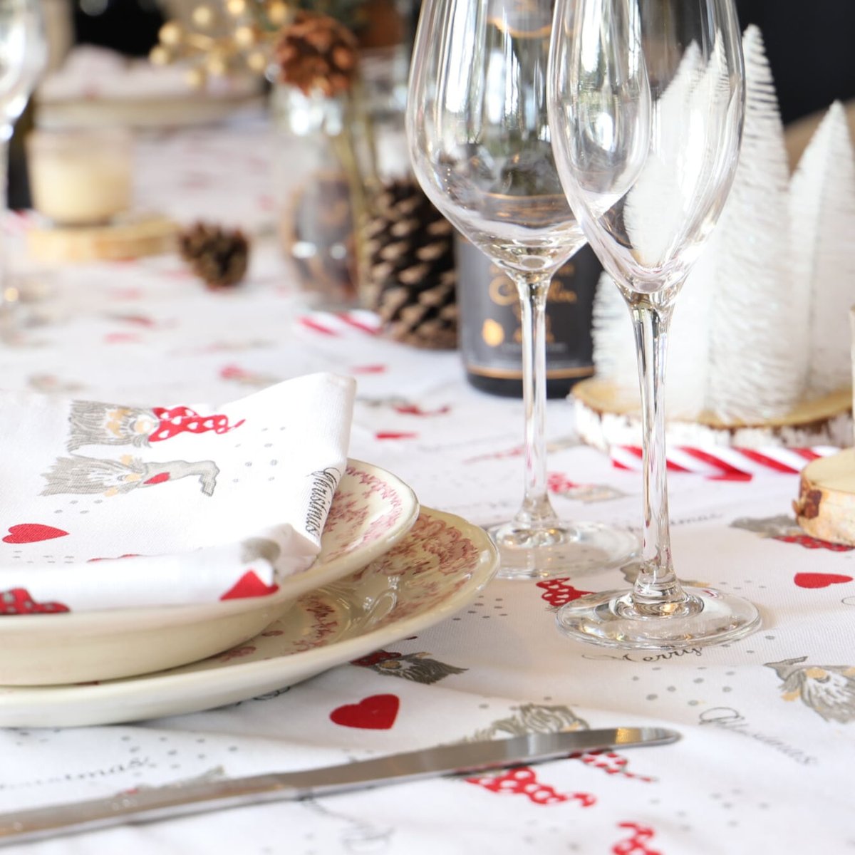 Nappe 100% coton imprimés LUTIN blanc, LINANDELLE
