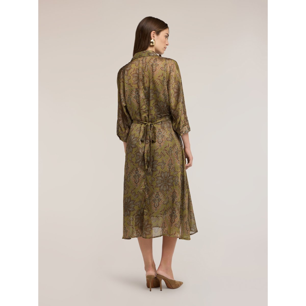 Robe chemisier imprimée verde militare, MOTIVI
