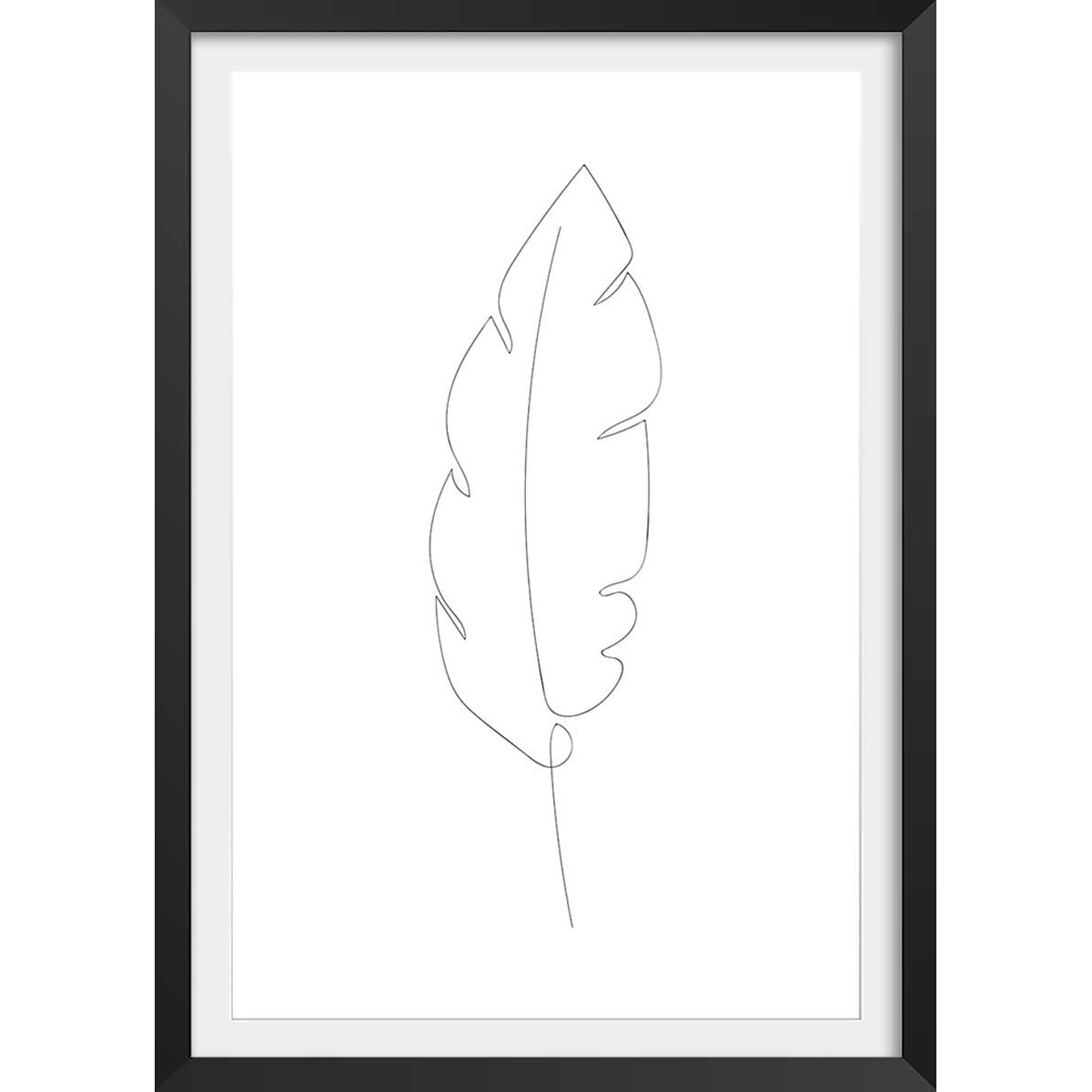 Affiche plume en croquis affiche + cadre en bois - noir, HEXOA