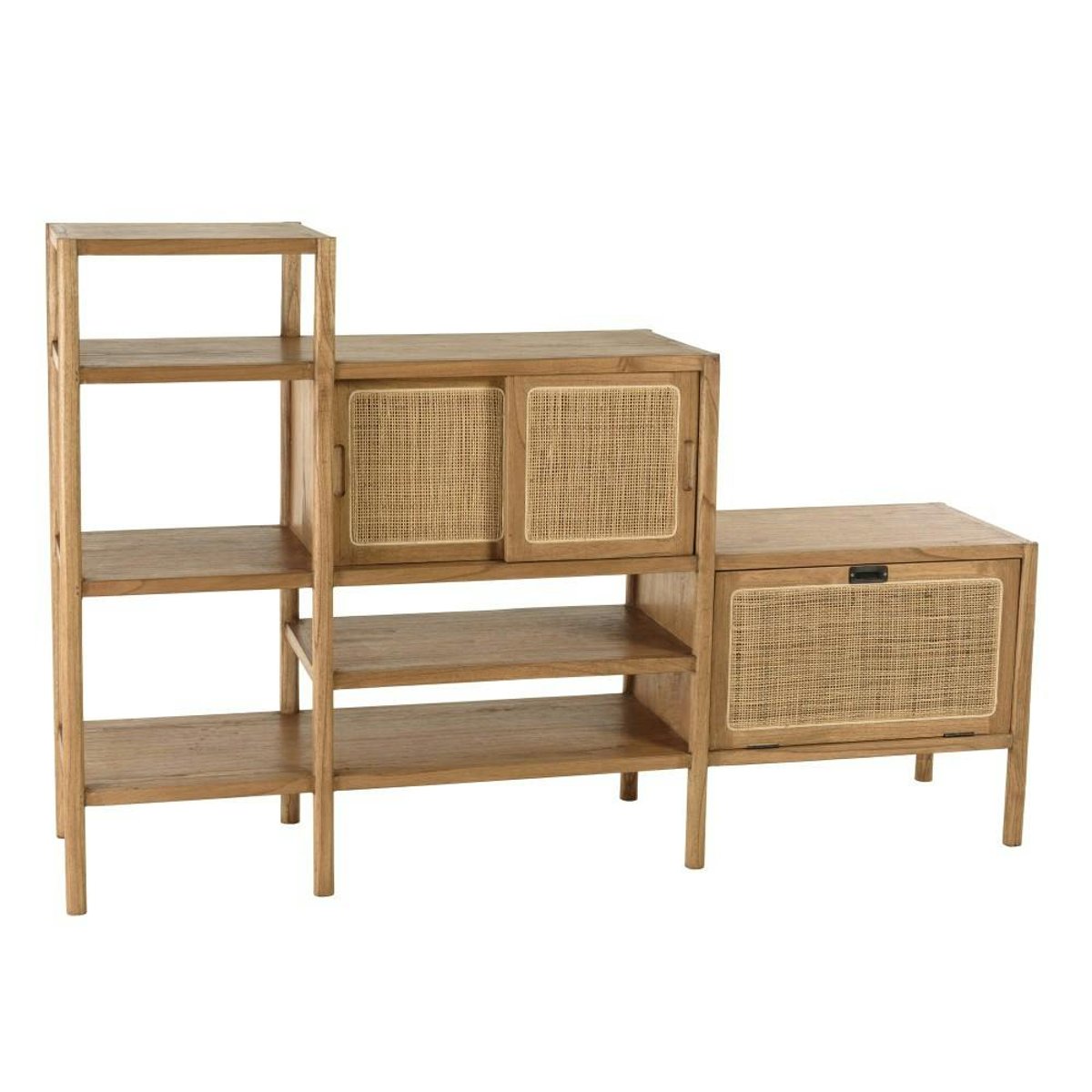 Bibliothèque en escalier en bois de mindi et rotin naturel TIVARO bois naturel, PIER IMPORT