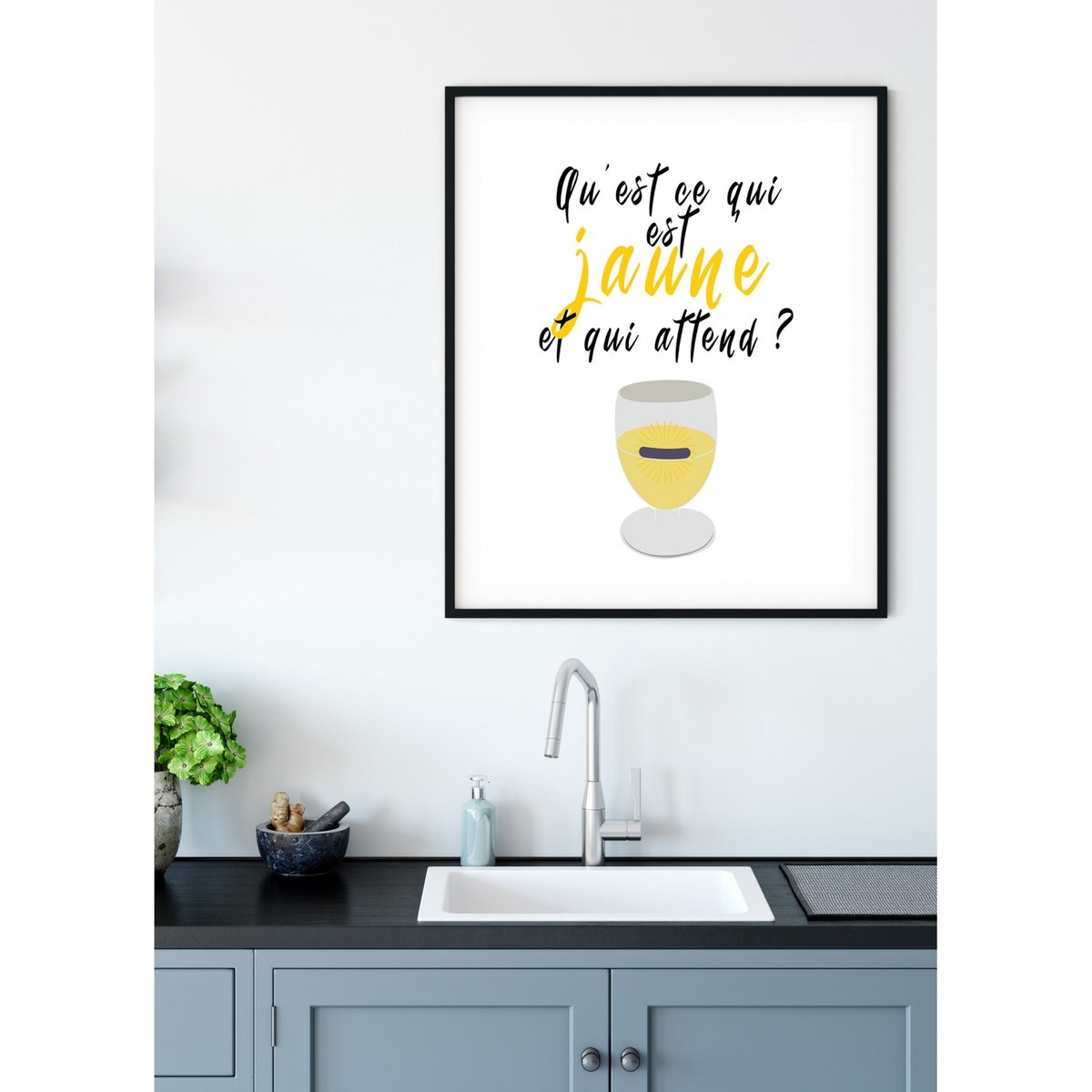 Affiche 'Qu'est ce qui est jaune et qui attend ?' blanc, L'AFFICHERIE