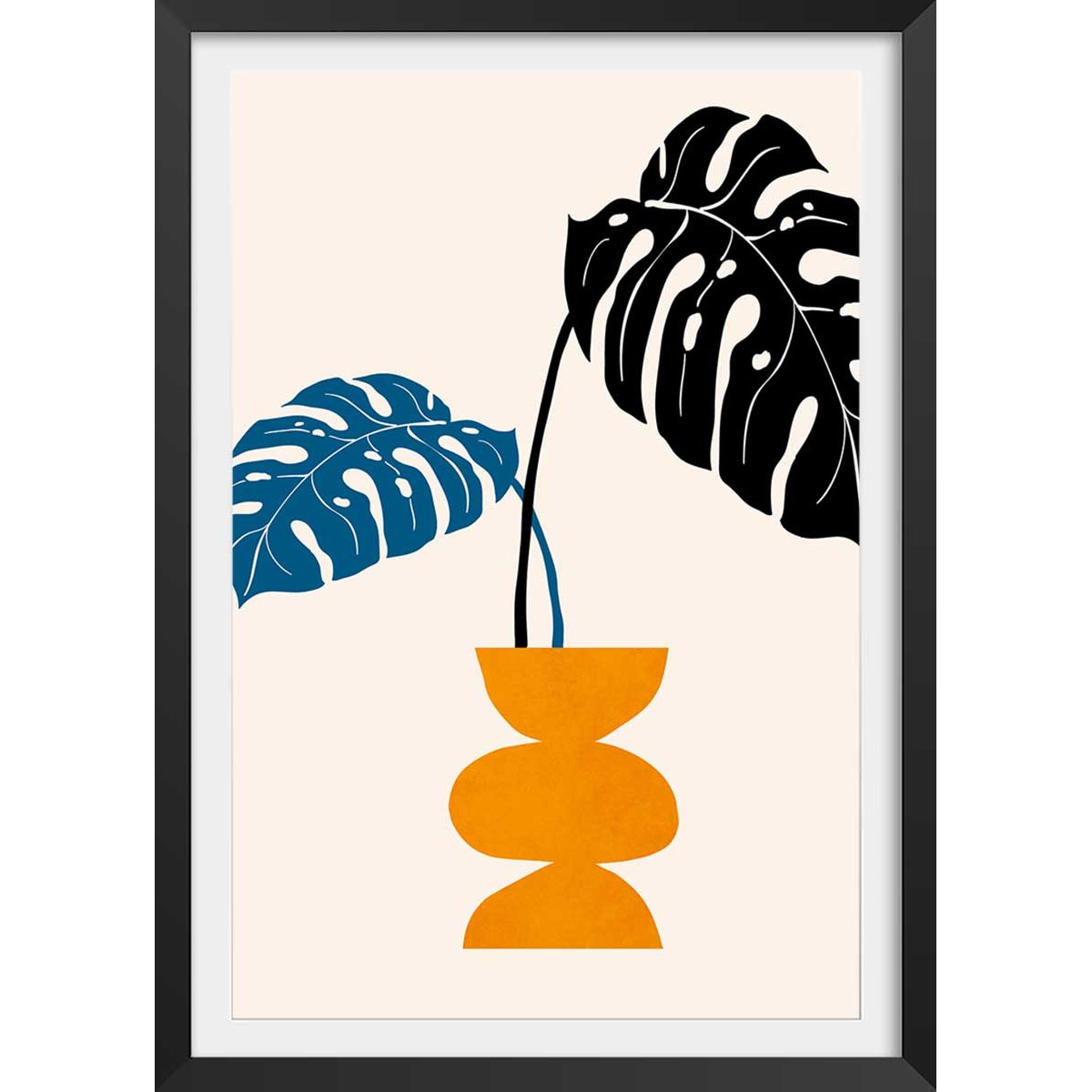 Affiche graphique ""plante en pot"" affiche + cadre en bois - noir, HEXOA