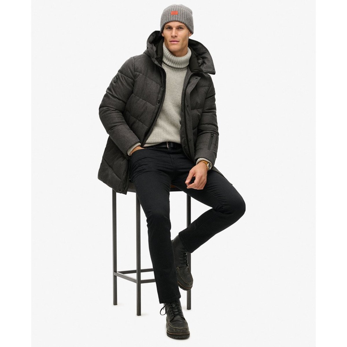 Manteau rembourré à chevrons City chevron gris, SUPERDRY