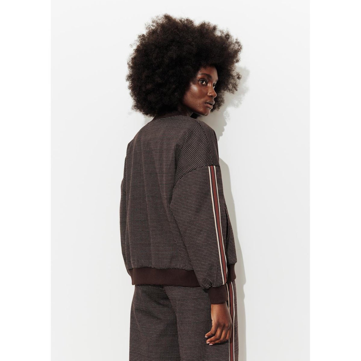 Sweat-shirt à bandes zippé marron, PROMOD