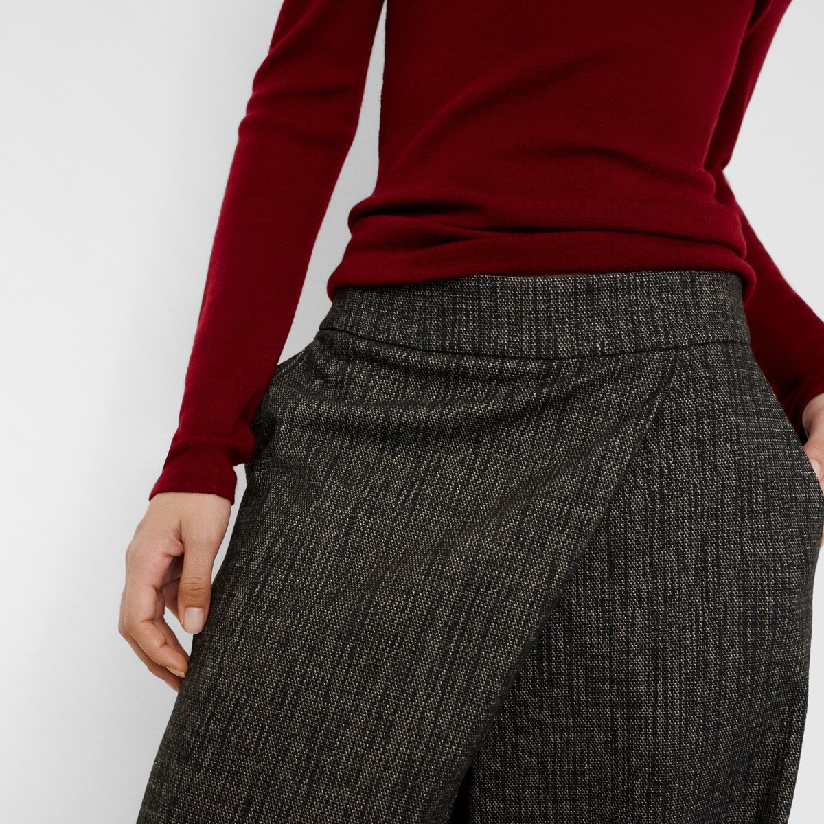 Pantalon paréo chiné à jambe droite noir/camel, ADOLFO DOMINGUEZ