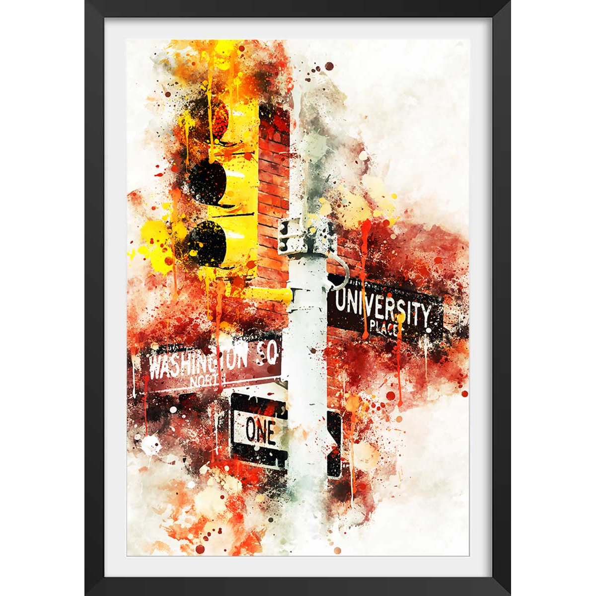 Affiche traffic lights university place affiche + cadre en bois - noir, HEXOA