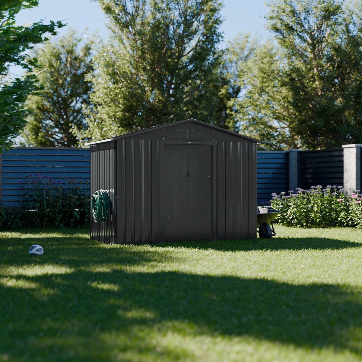 Abri de jardin métal 2,71m² avec kit d'ancrage HOUTLAND anthracite, SWEEEK
