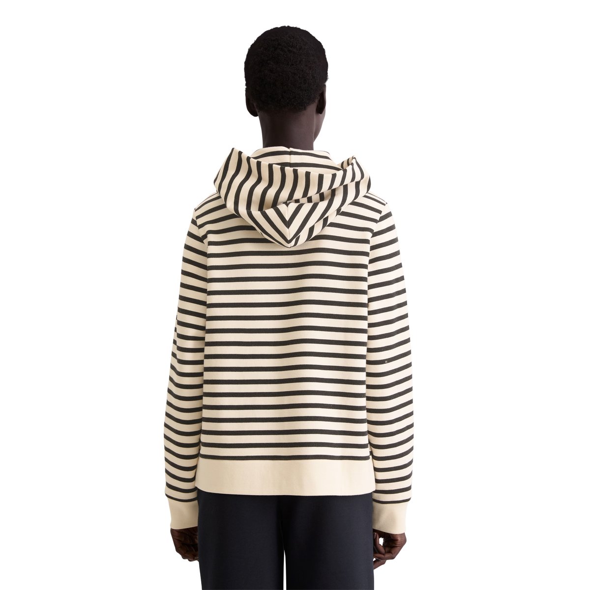 Sweat-shirt à capuche rayé relaxed en coton organique bleu foncé, MARC O'POLO