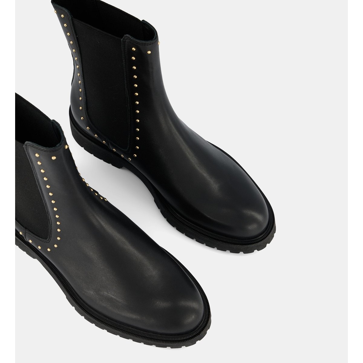 Boots chelsea plates céleste avec studs cuir noir, GALERIES LAFAYETTE