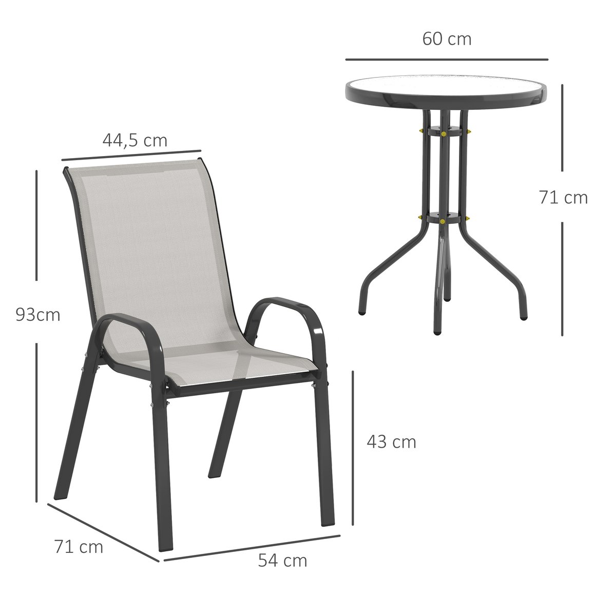 Ensemble de bistrot d'extérieur Acier Noir beige, OUTSUNNY