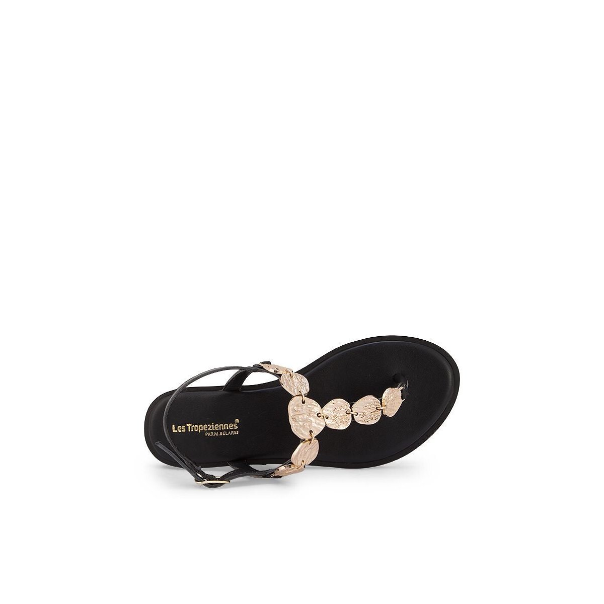 Sandales tongs en cuir Ortega noir/doré, LES TROPEZIENNES PAR M.BELARBI