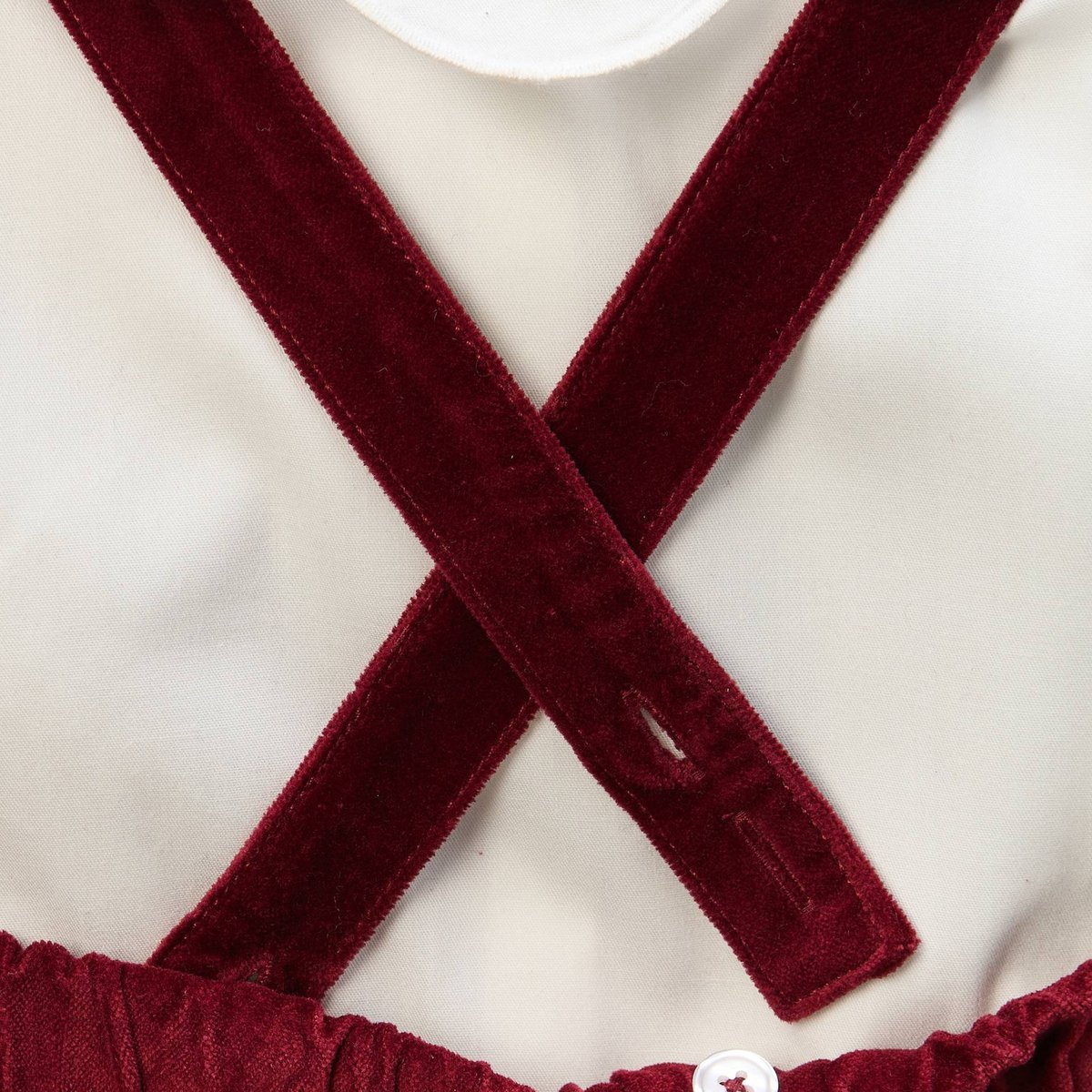 Ensemble robe en velours unie et blouse brodée en coton bordeaux, BOUT'CHOU