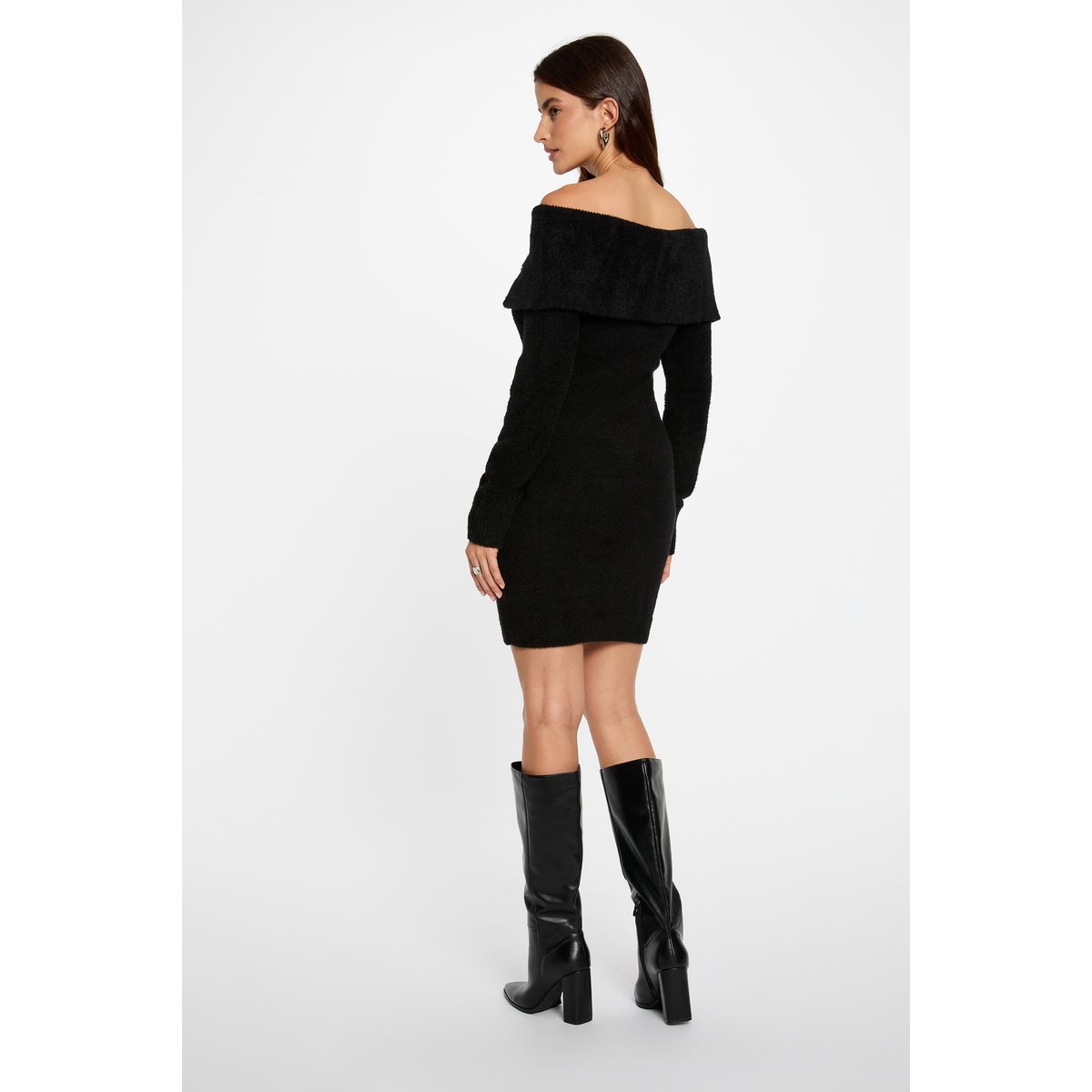 Robe tricot col bardot noir, MORGAN