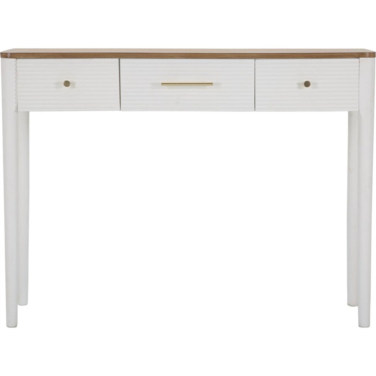 Console en frêne 3 tiroirs façades rainurées blanc et marron, RECOLLECTION
