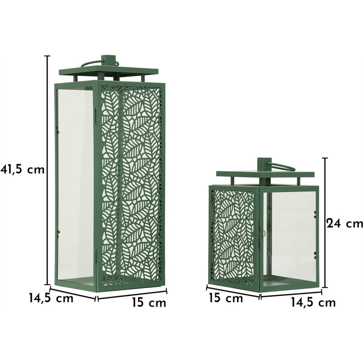 Lot de 2 lanternes en métal ajouré et verre MODERN vert, RECOLLECTION