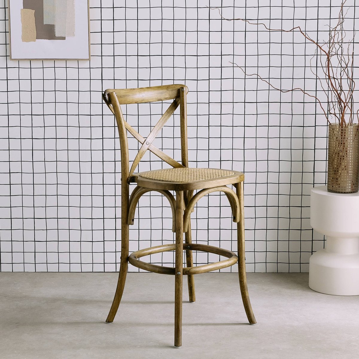 Tabouret de bar bistrot vintage bois 65cm BELLEVILLE marron vieilli, SWEEEK