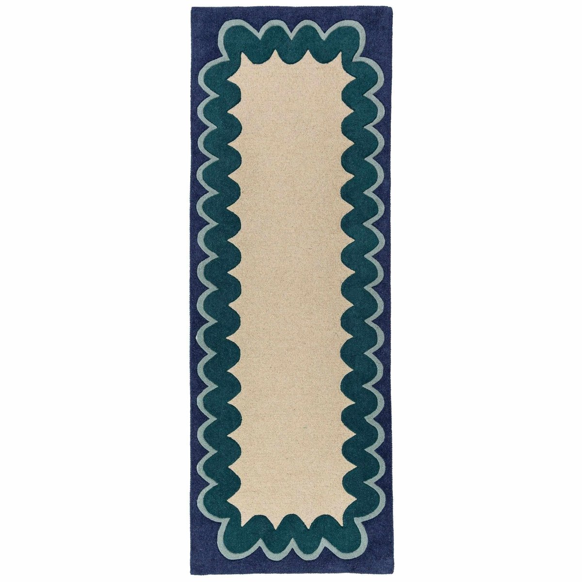 Tapis de couloir à bordure en laine WIGGLE sarcelle, FLAIR RUGS