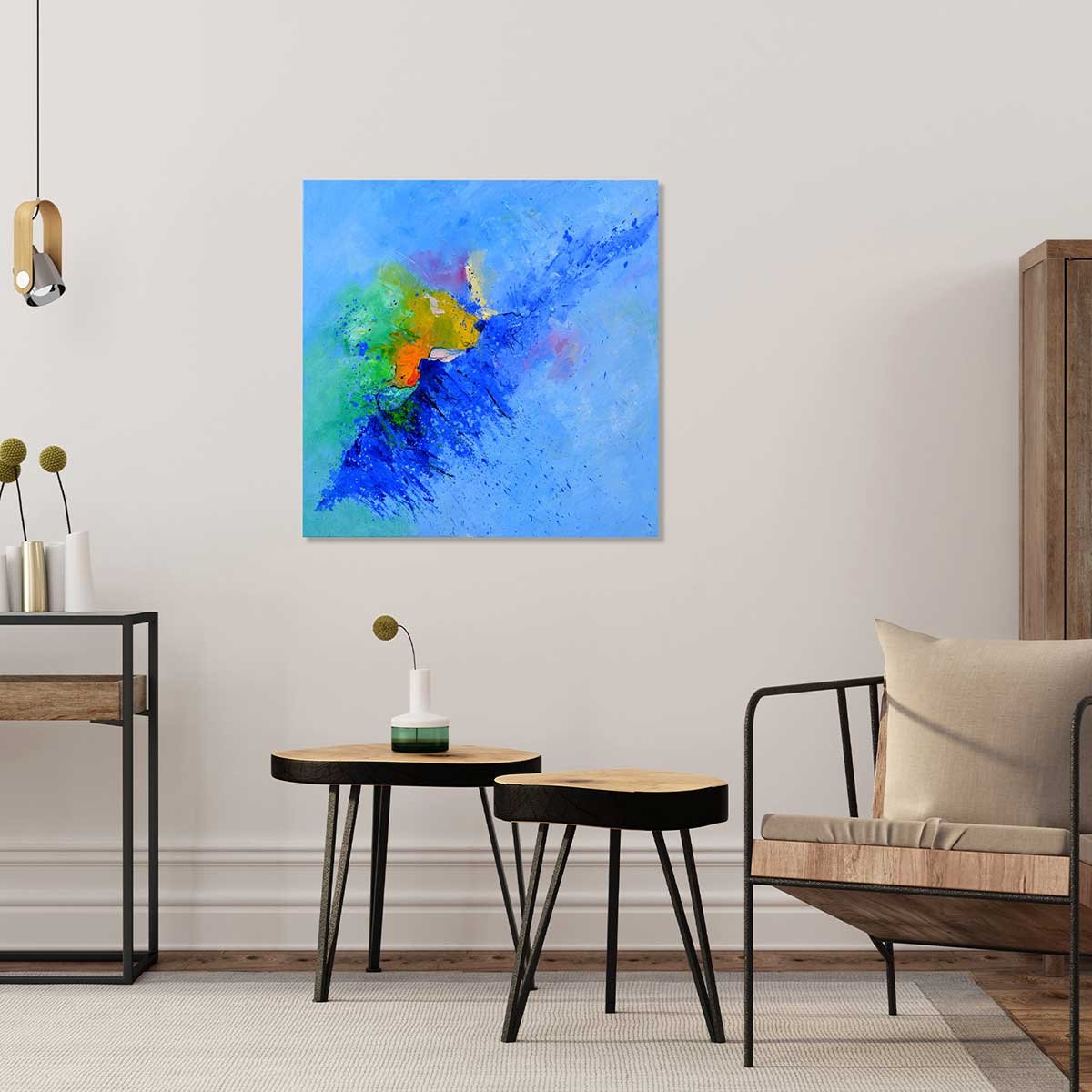 Tableau art abstrait vague de bleu tableau alu dibond, HEXOA
