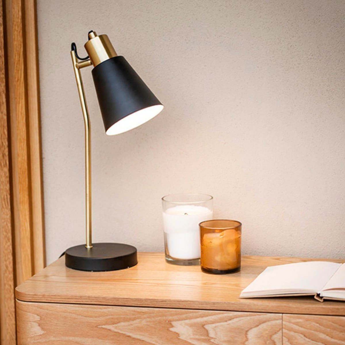 Lampe de bureau métal noir et doré 22x14x45cm noir, WADIGA