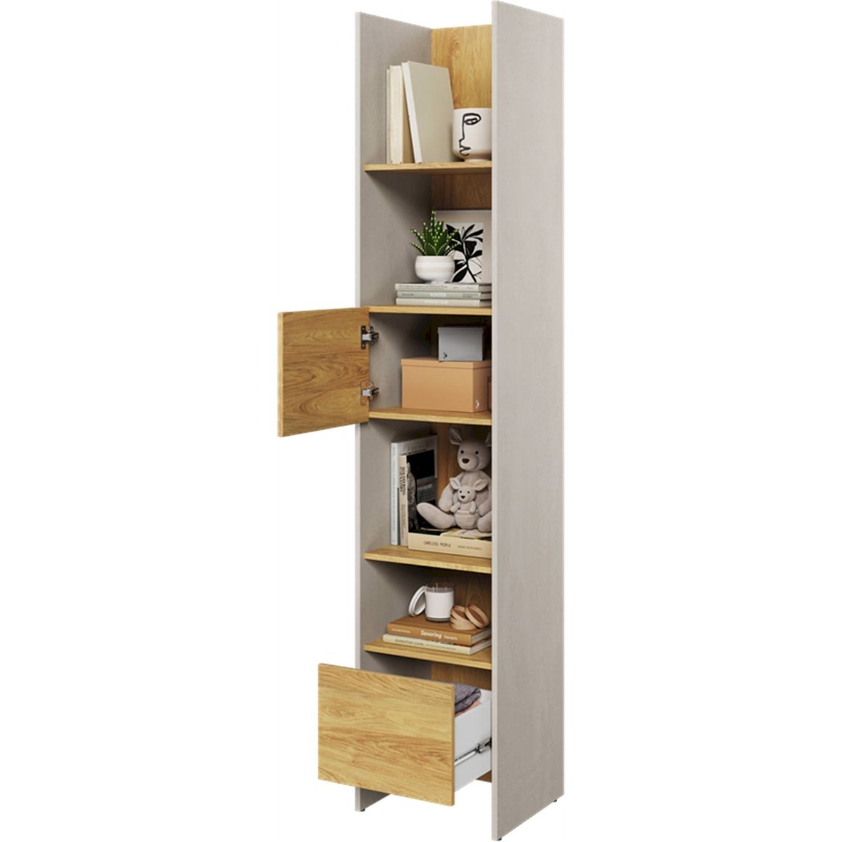 Bibliothèque bois collection TEEN FLEX silk flou et hickory naturel, RECOLLECTION