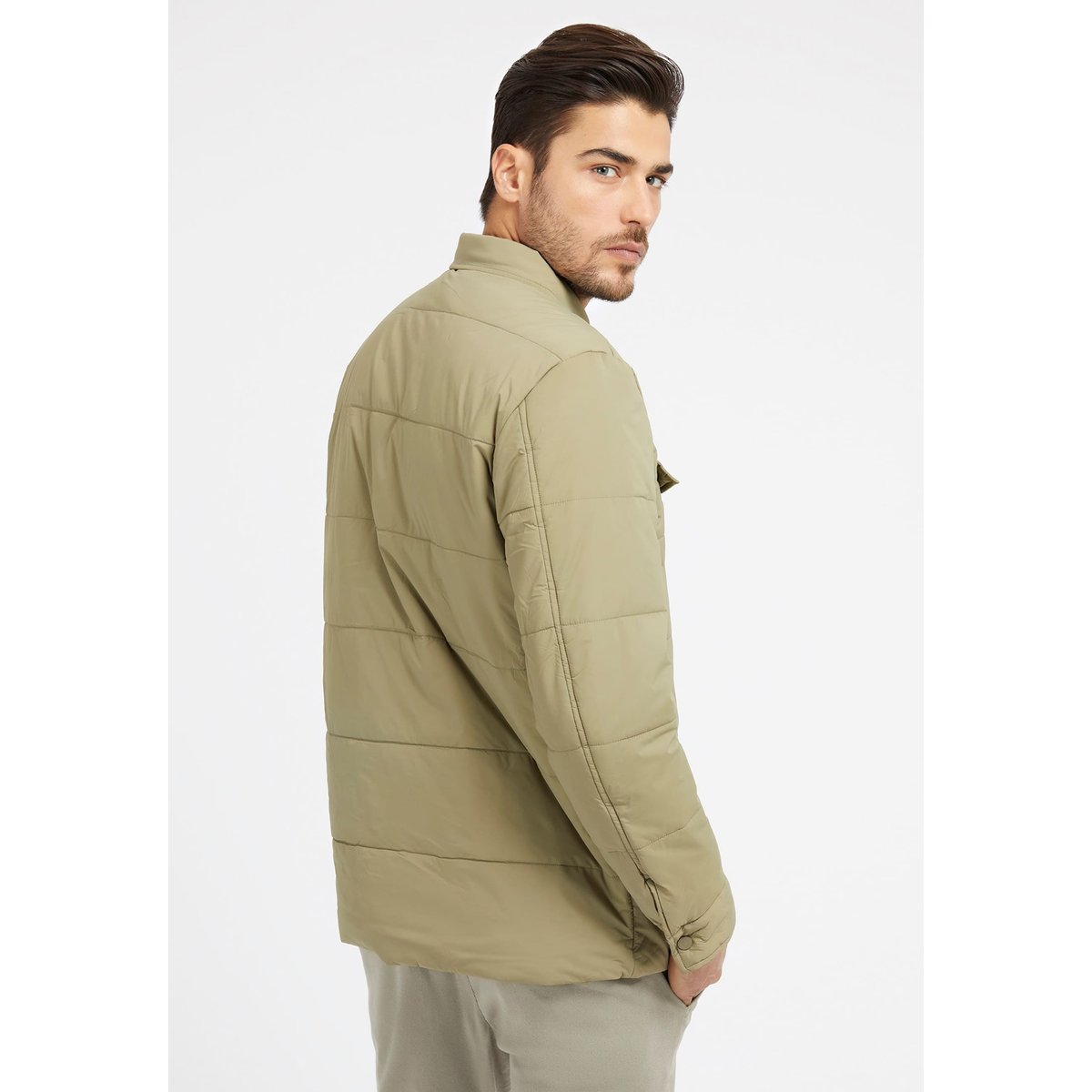 Veste Chemise Technique Matelassée vert, GUESS