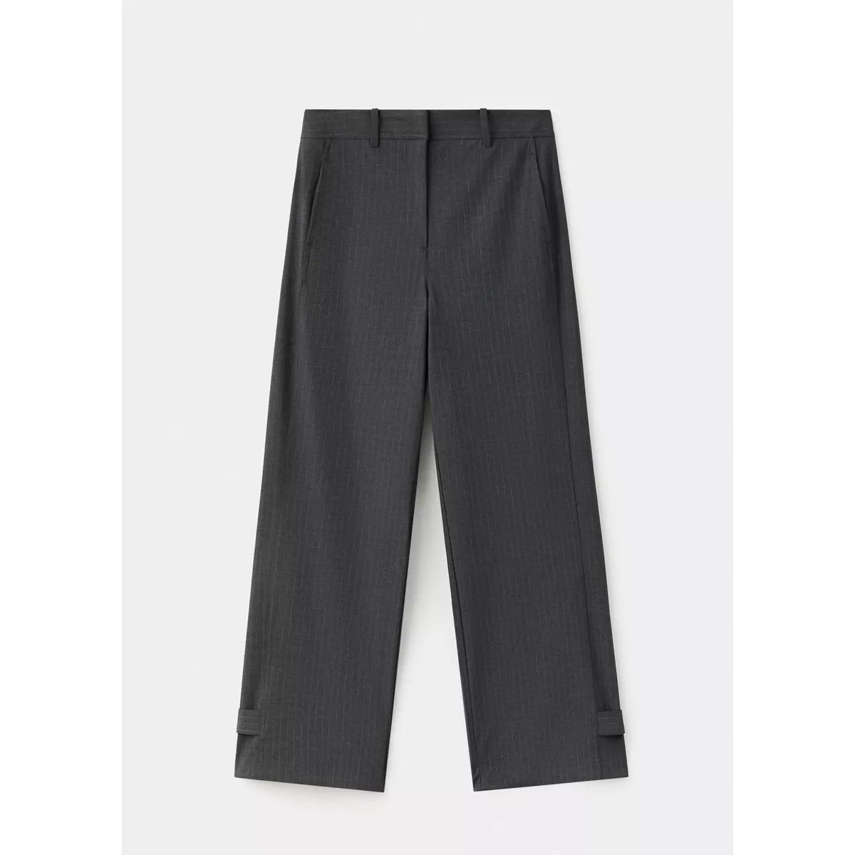 Pantalon fines rayures bas de jambe réglable gris, MANGO