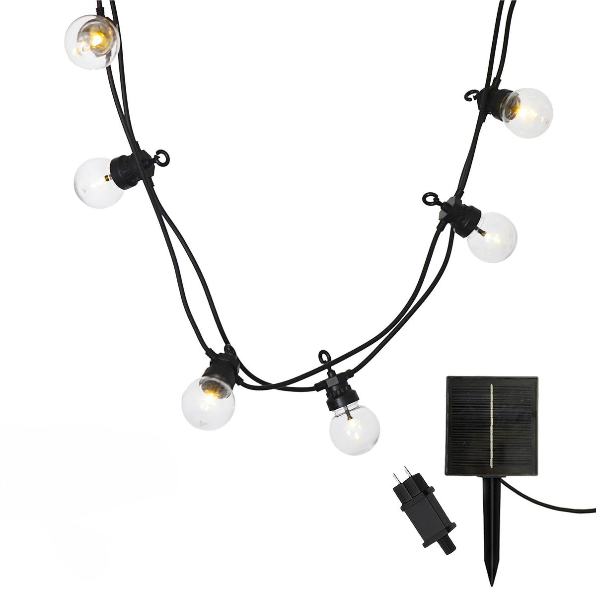Guirlande lumineuse solaire et sur secteur raccordable 20 ampoules transparentes LED blanc chaud PARTY CLEAR 20 L8.70m transparent, LUMISKY