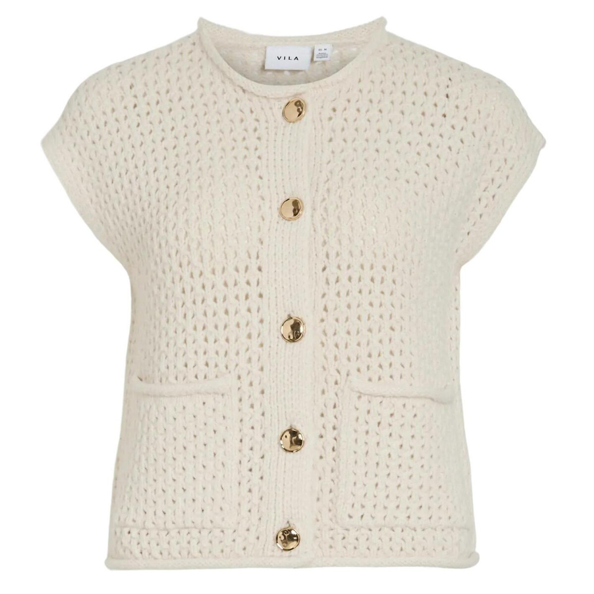 Gilet sans manches col rond ecru, VILA