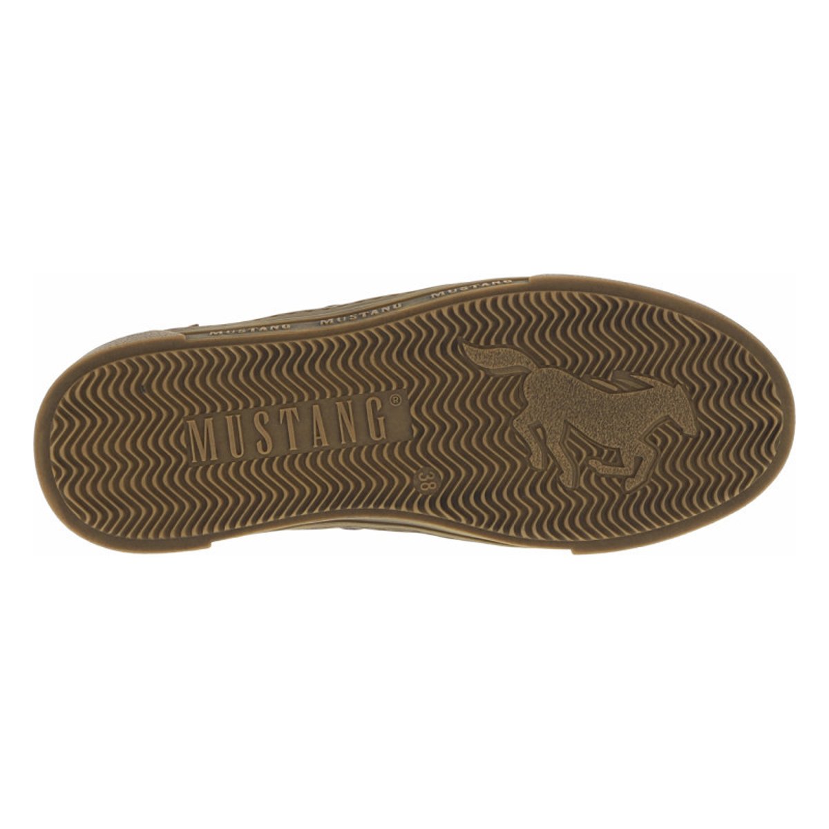 Tennis olive à talon plat avec des lacets et nom de la marque en doré brique, MUSTANG