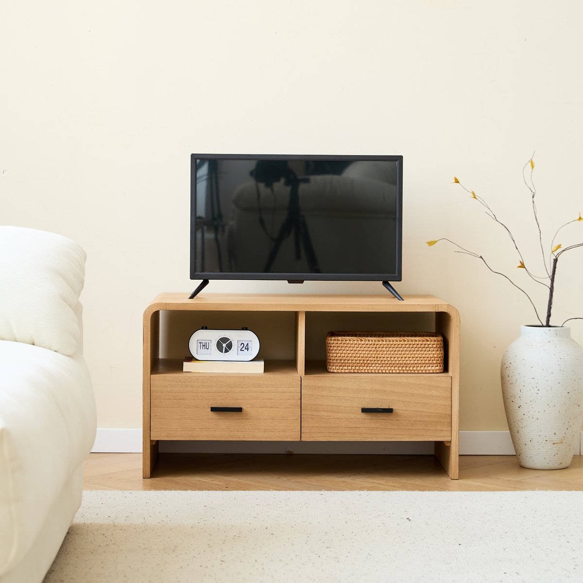 Meuble TV avec 2 tiroirs, bois, BASTAD bois naturel, NORDLYS
