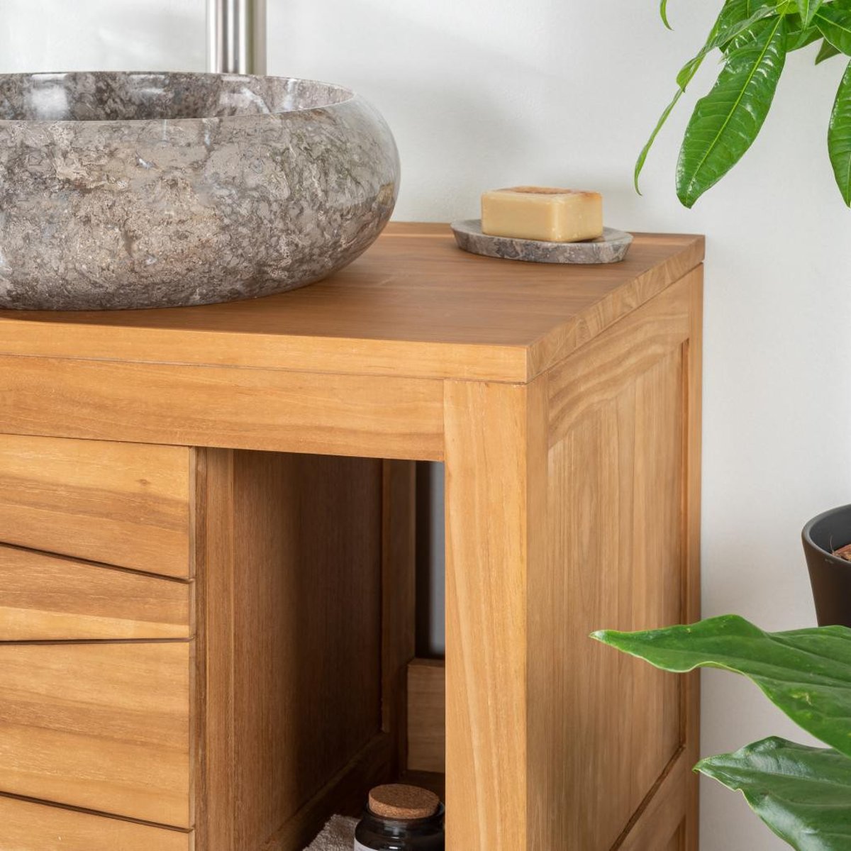 Meuble en teck massif rectangle de 70 cm COSY naturel, WANDA COLLECTION