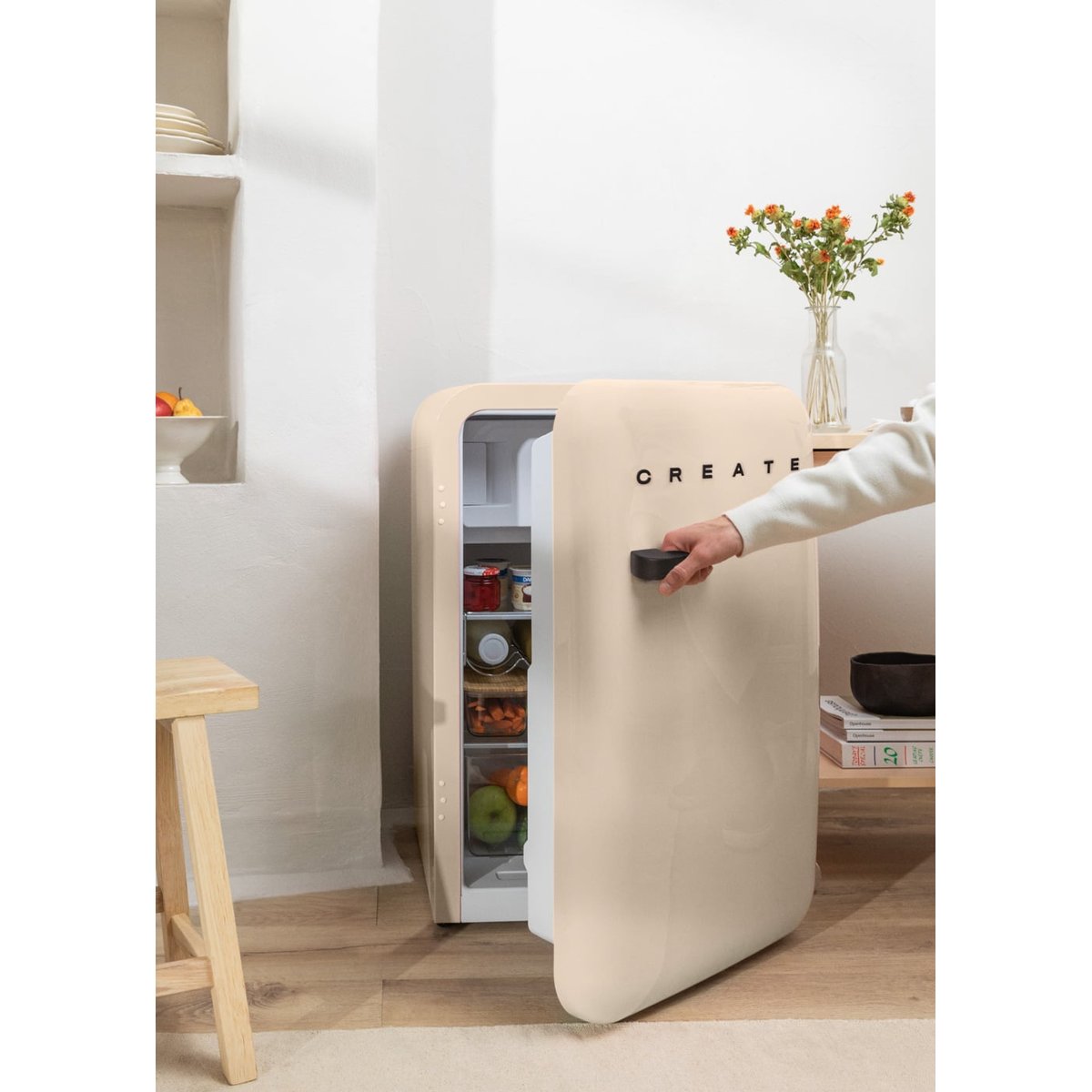 Réfrigérateur rétro FRIDGE RETRO 107L sable/noir, CREATE