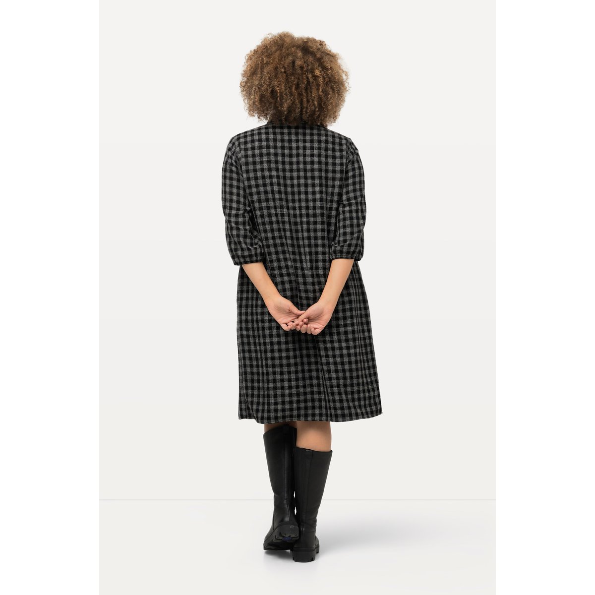 Robe midi à col chemise et manches 3/4 noir, ULLA POPKEN