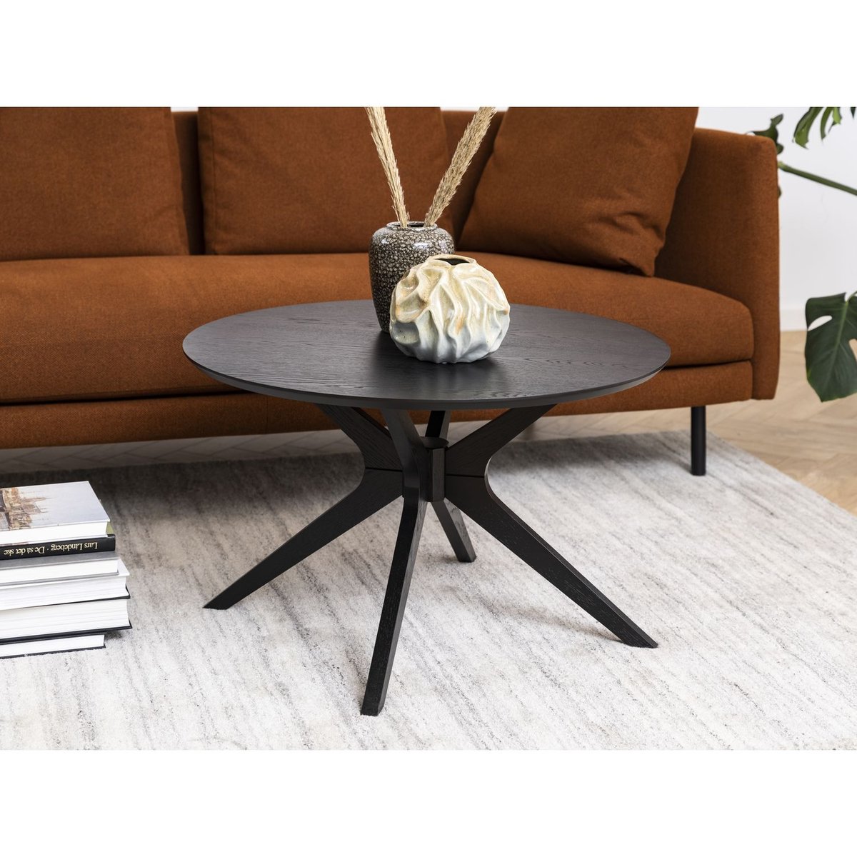 Table basse ronde avec structure en bois DUNE noir, TOILINUX