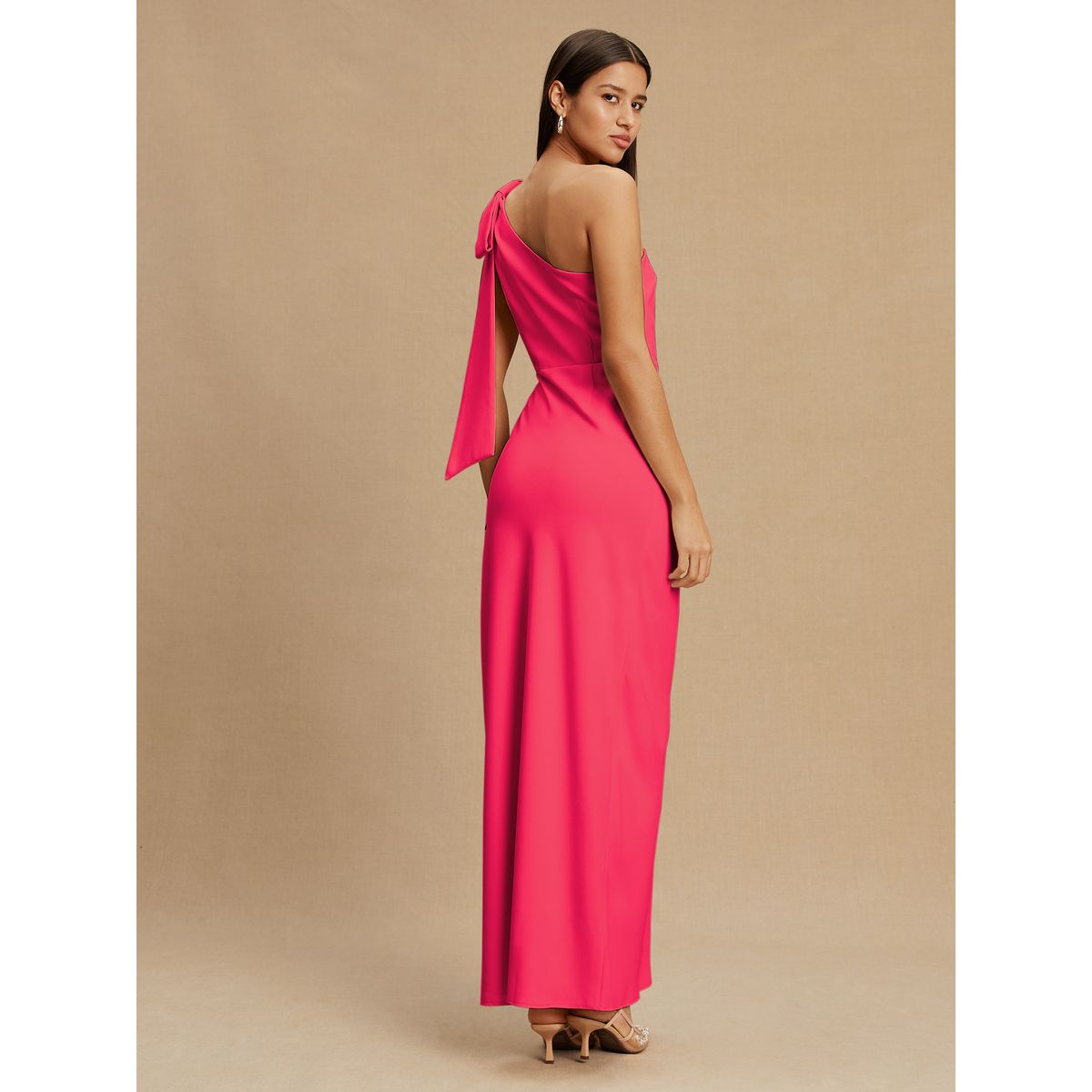 Robe demoiselle d’honneur asymétrique à nœud framboise, NEXT