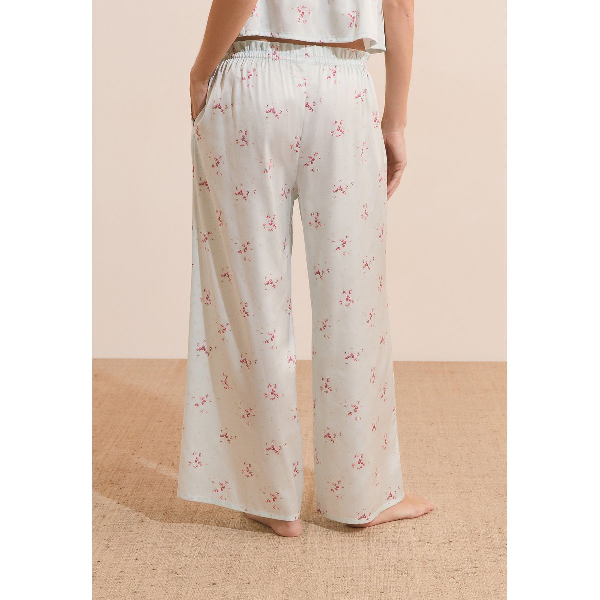 Pantalon 7/8 satiné à motifs FIOCCO imp bleu vert, ETAM