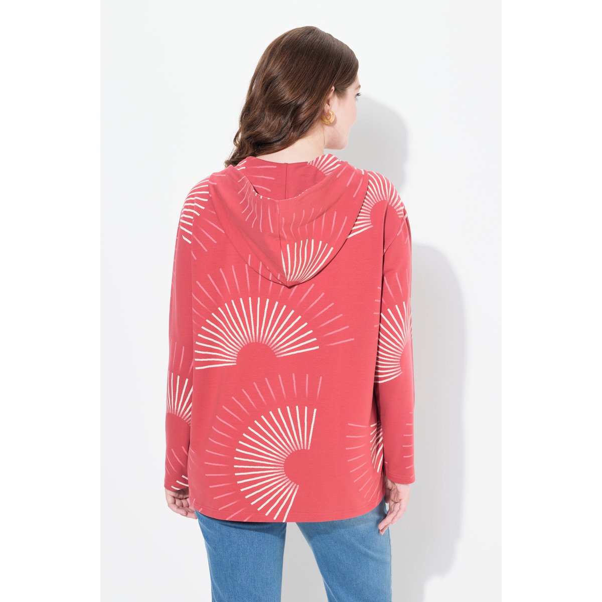Sweat-shirt à capuche en coton bio. Imprimé framboise, ULLA POPKEN