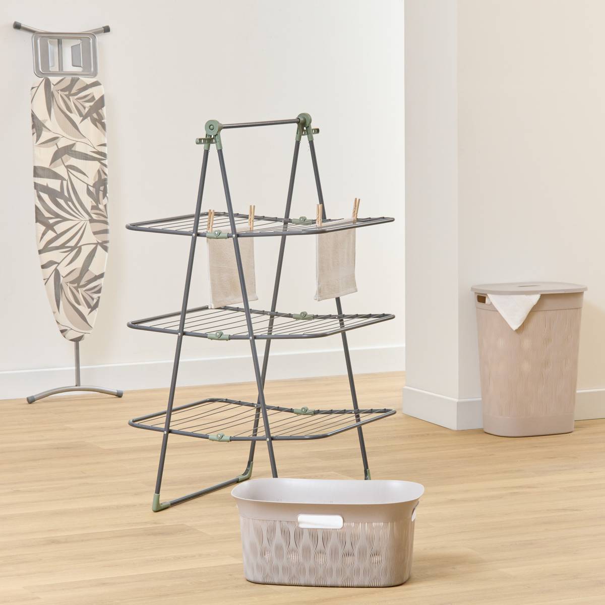 Corbeille à linge 40L avec couvercle LEAF beige, 5FIVE SIMPLY SMART