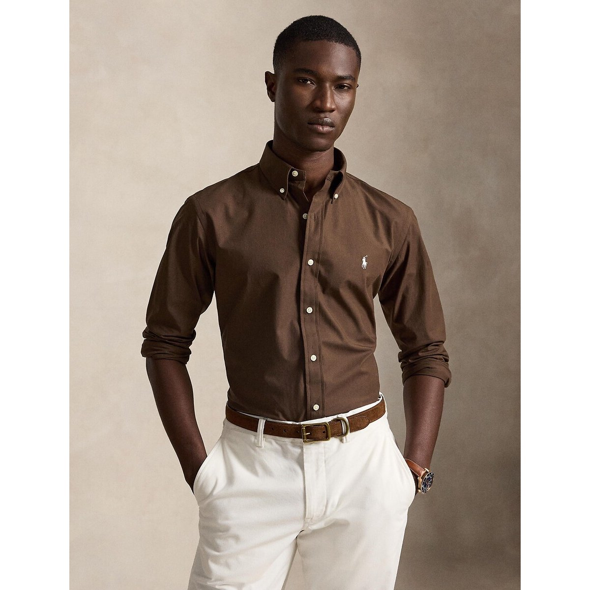 Chemise Custom Fit en popeline stretch muscade, POLO RALPH LAUREN