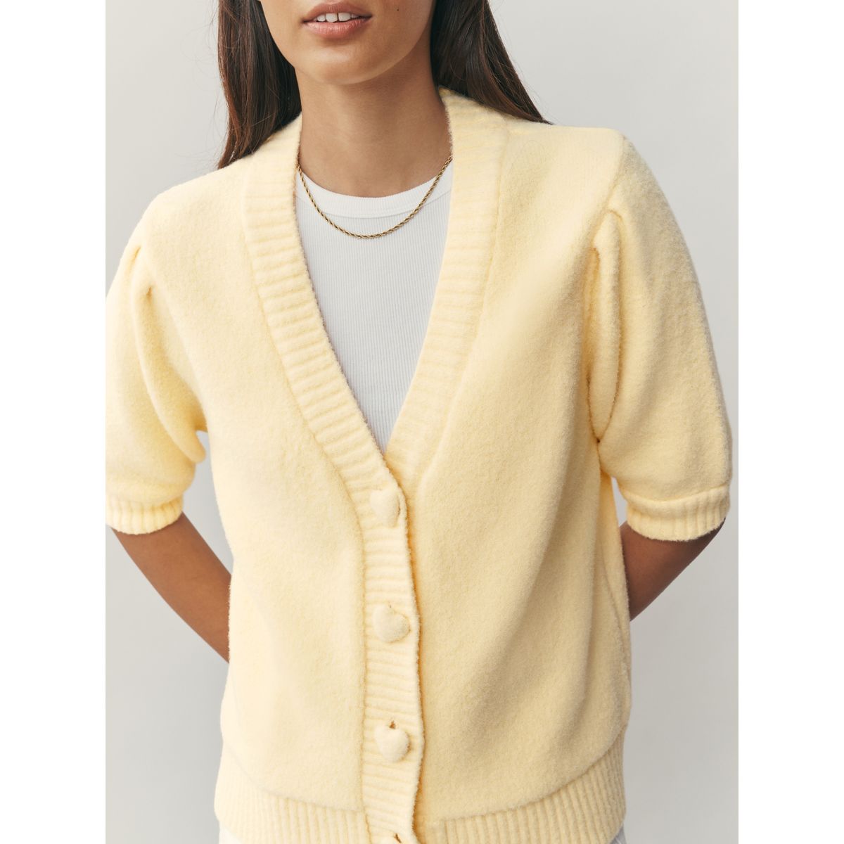Cardigan à boutons cœurs et manches courtes jaune, NEXT