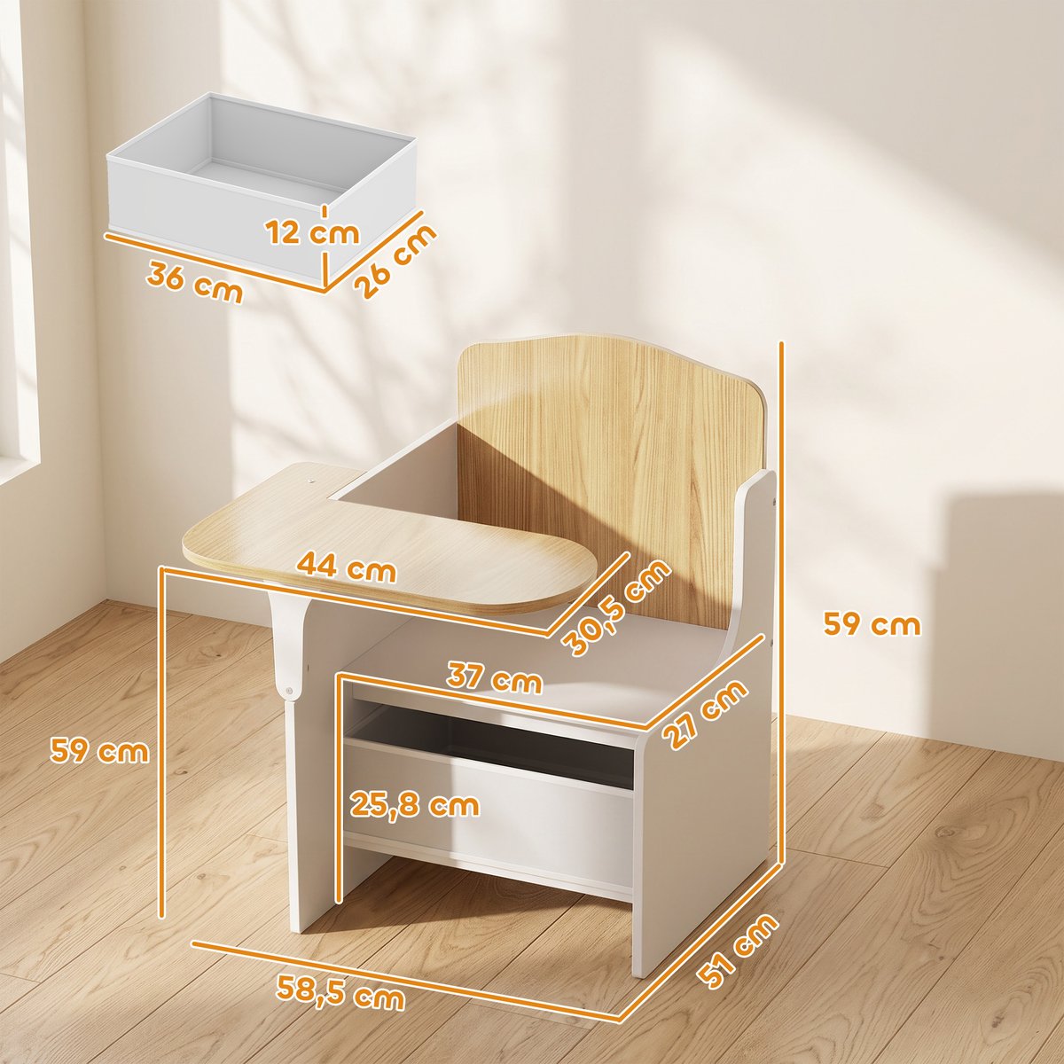 Ensemble table et chaises pour enfants MDF blanc, bois clair, AIYAPLAY