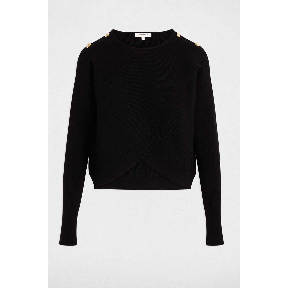 Pull col rond et boutons noir, MORGAN