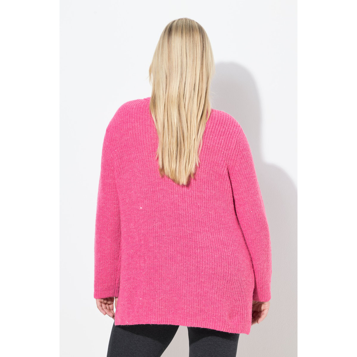 Pull col en V rose vif, ULLA POPKEN